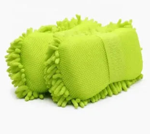Silver green chenille microfiber car wash sponge block measuring 14x25 cm