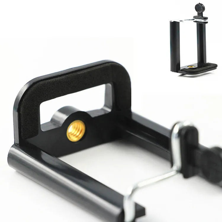Black plastic U clip mobile phone holder with adjustable hose bracket for universal smartphone mounting