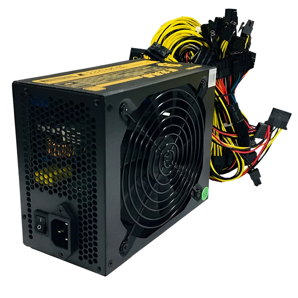 Black ATX server power supply for AMD computers with 110V compatibility and 2000W capacity