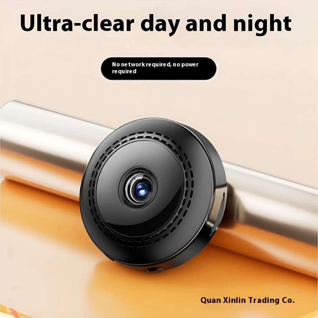 Black wireless security camera with 360-degree rotation on battery power