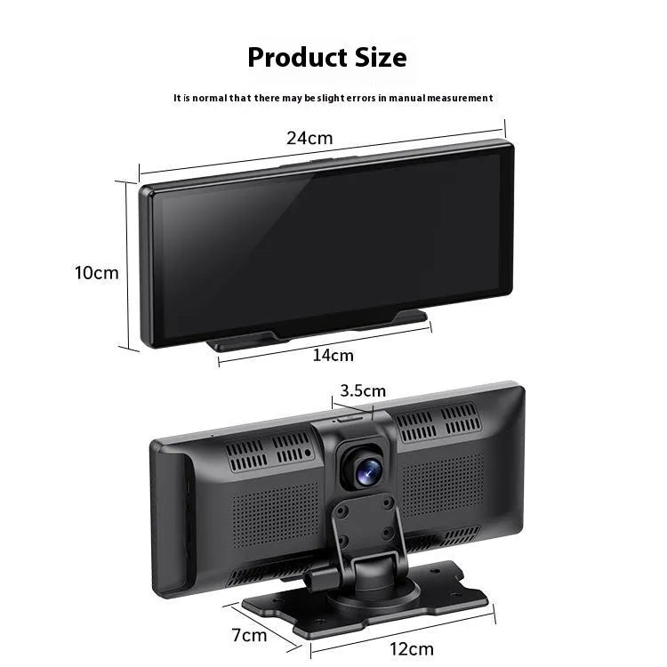 10 inch car smart screen with Apple CarPlay, dual recording cameras, and touch screen display