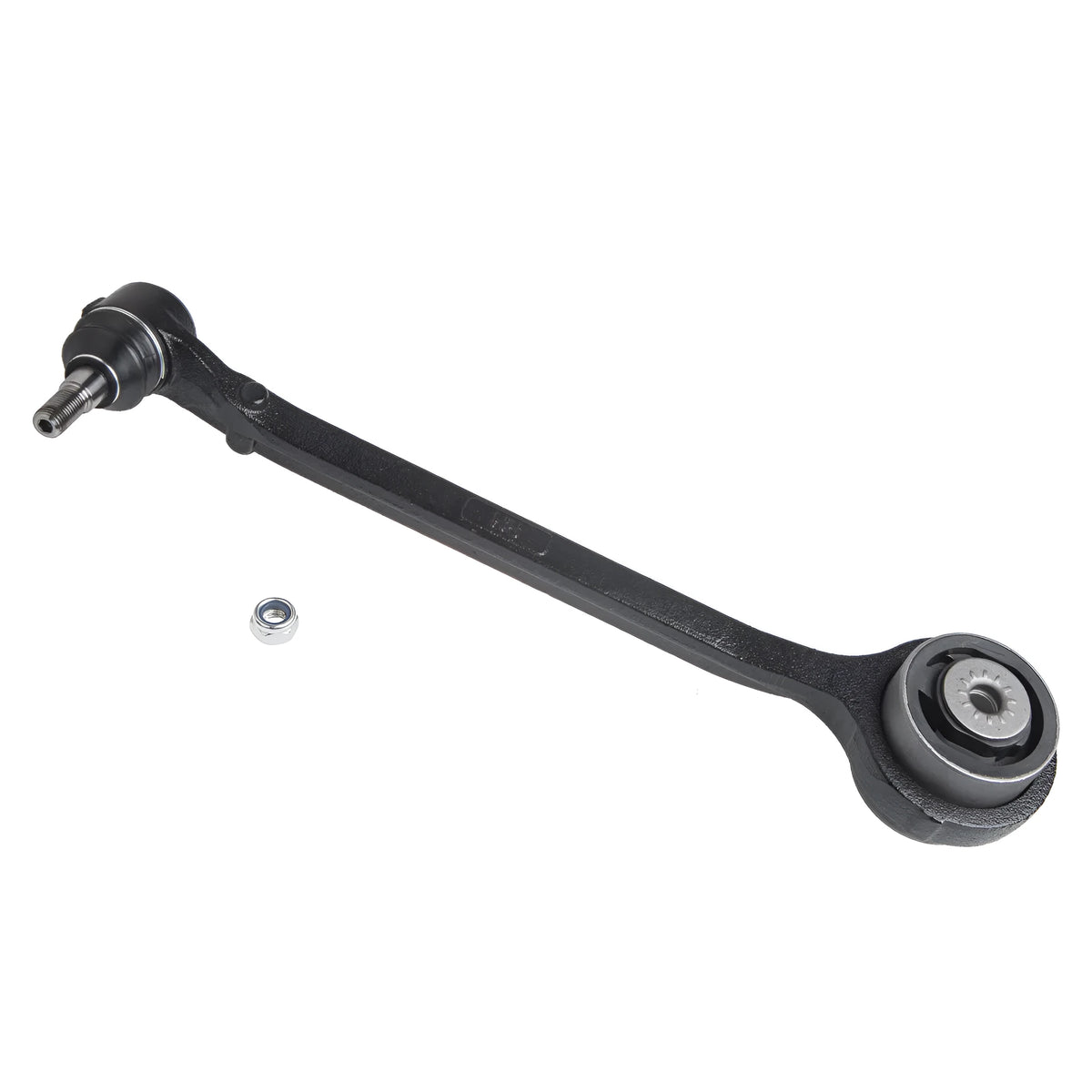 Black automotive control arm for Dodge and Chrysler MacPherson suspension systems