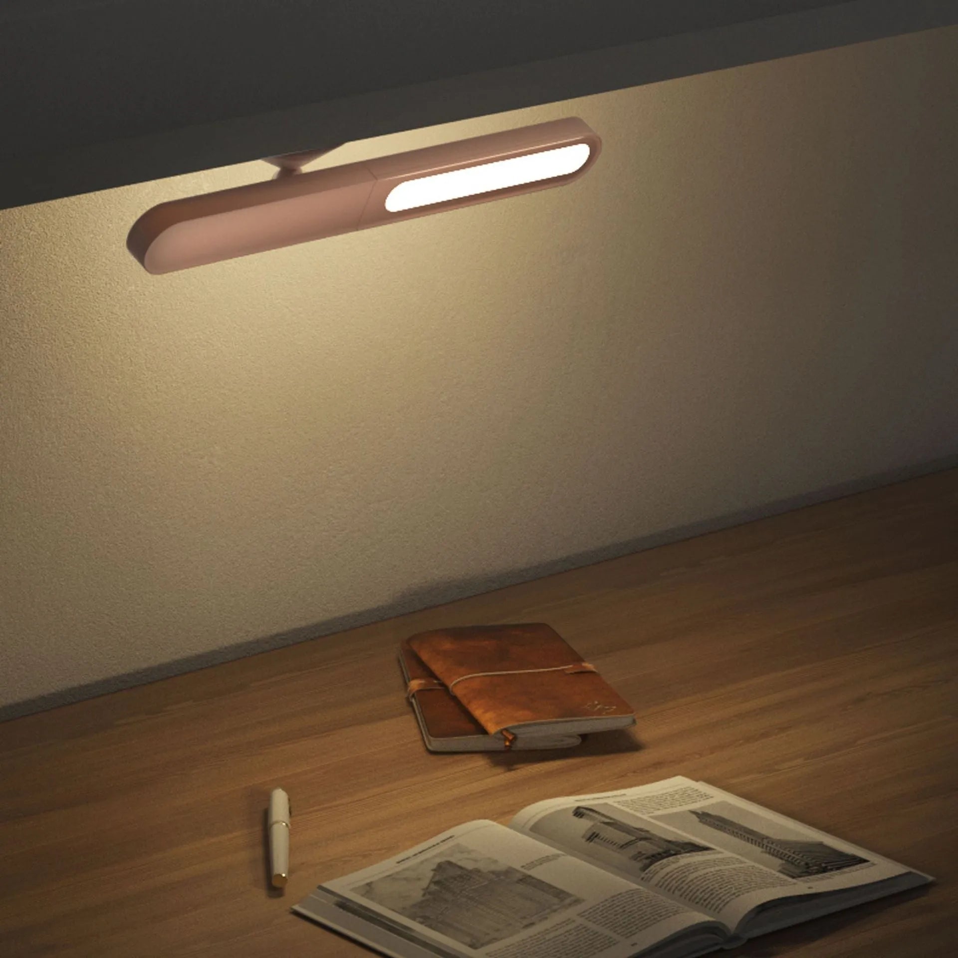 Geometric USB desk lamp with magnetic suction base for wall mounting in white colour