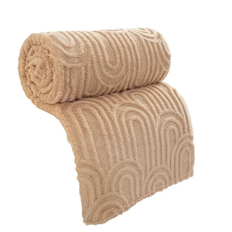 Double-sided jacquard flannel coral fleece blanket shawl in polyester with Roman column pattern