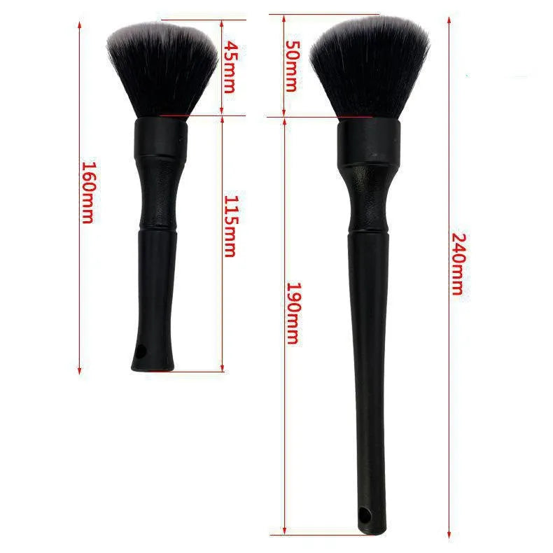 Black car detailing brush with pp handle and soft pig hair bristles in two size options