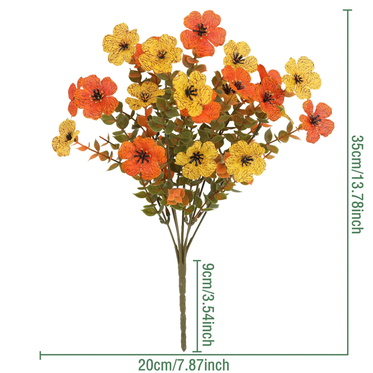 Artificial silk flower bouquet in autumn colours on a plastic stem for home and event decoration.