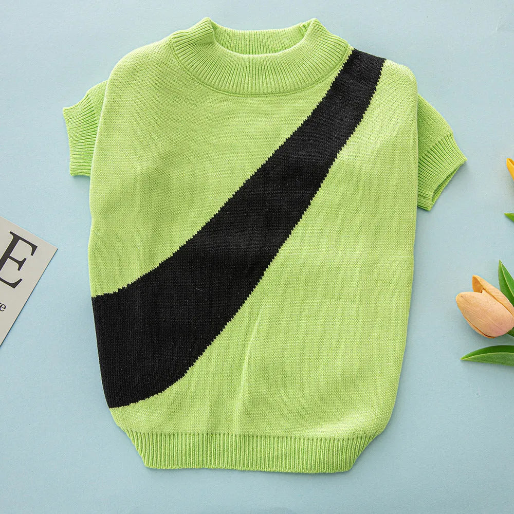A casual wool knit sweater for a corgi or poodle, shown in one of six available colours.