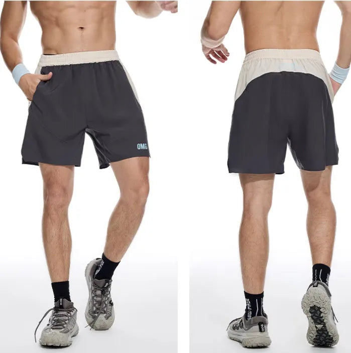 Men's loose workout shorts with elastic lace-up fly in dark rock ash colour