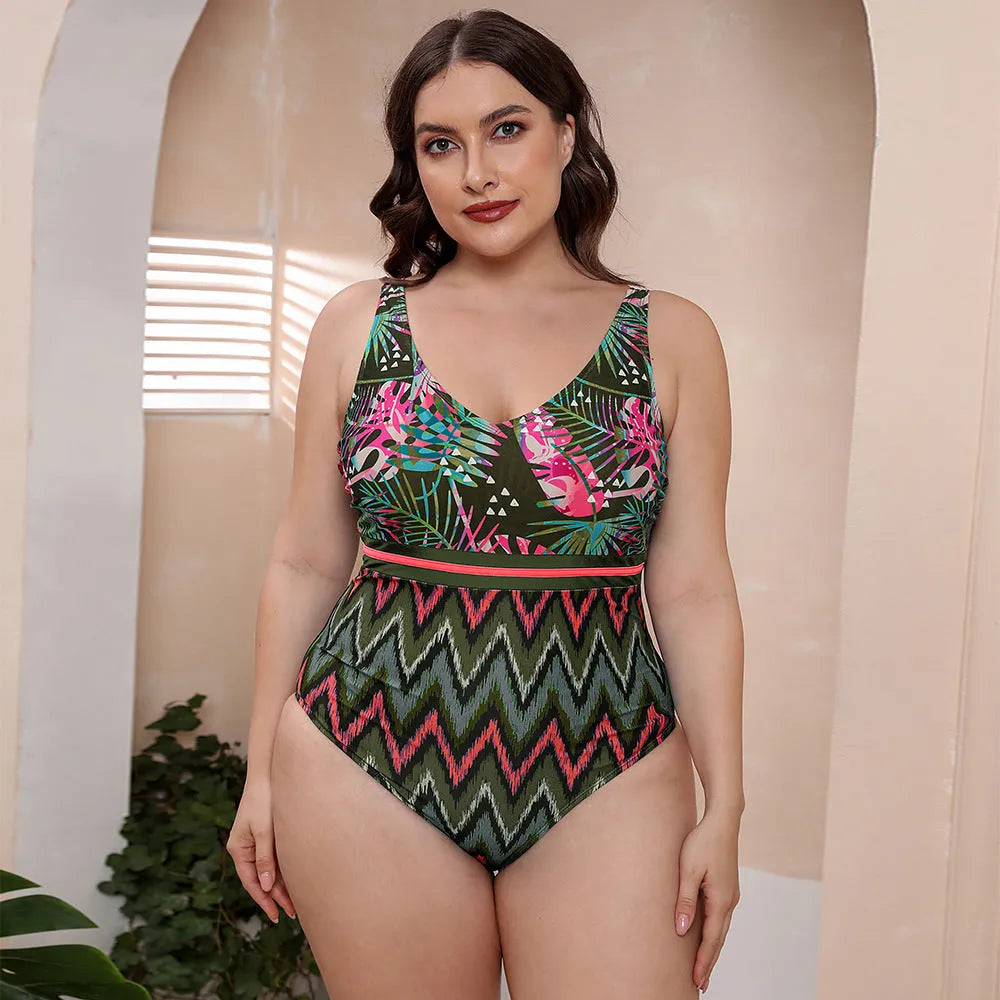 Women's striped vest print one-piece swimsuit with spaghetti straps for swimming