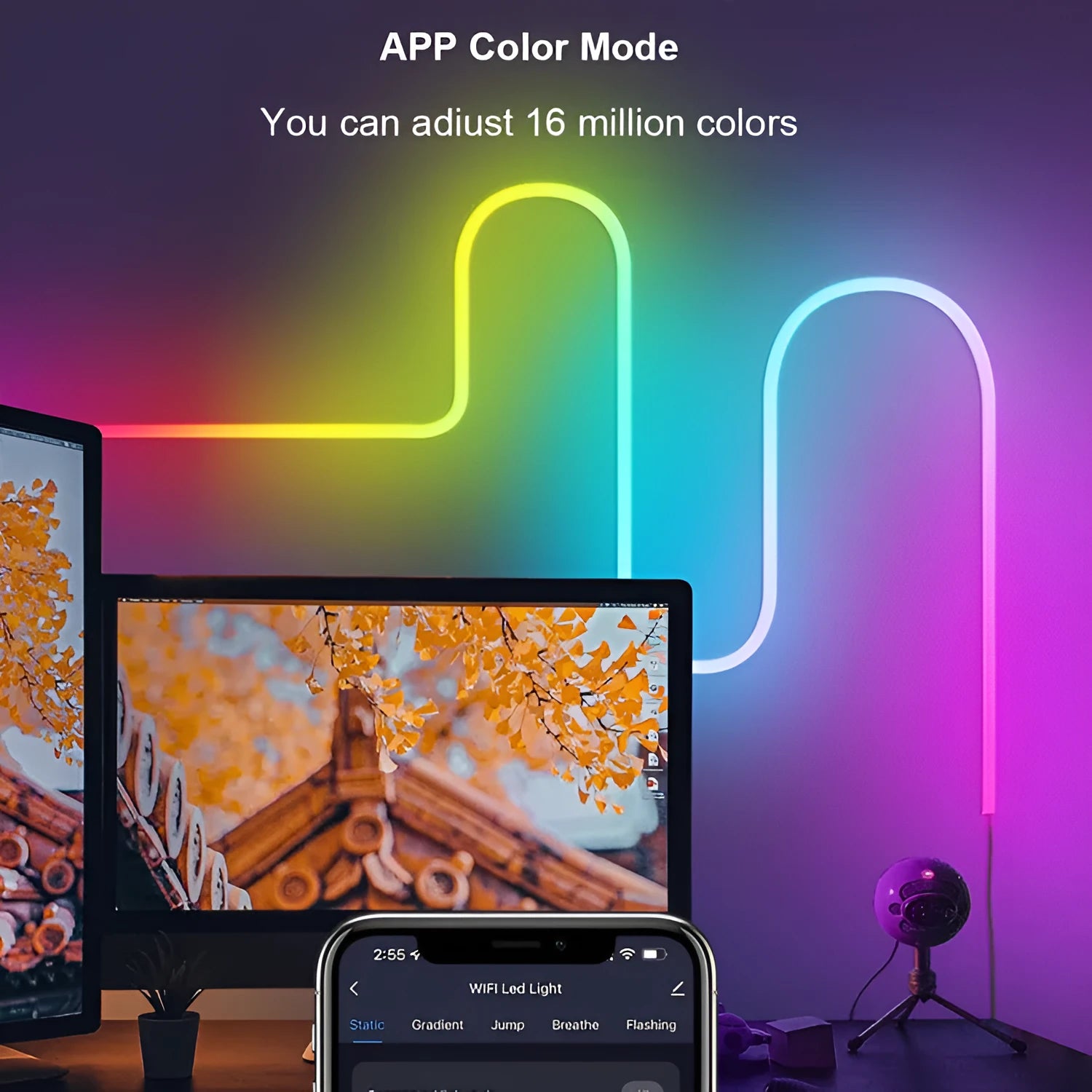 3-metre USB-powered RGB LED neon light strip with remote control for interior lighting
