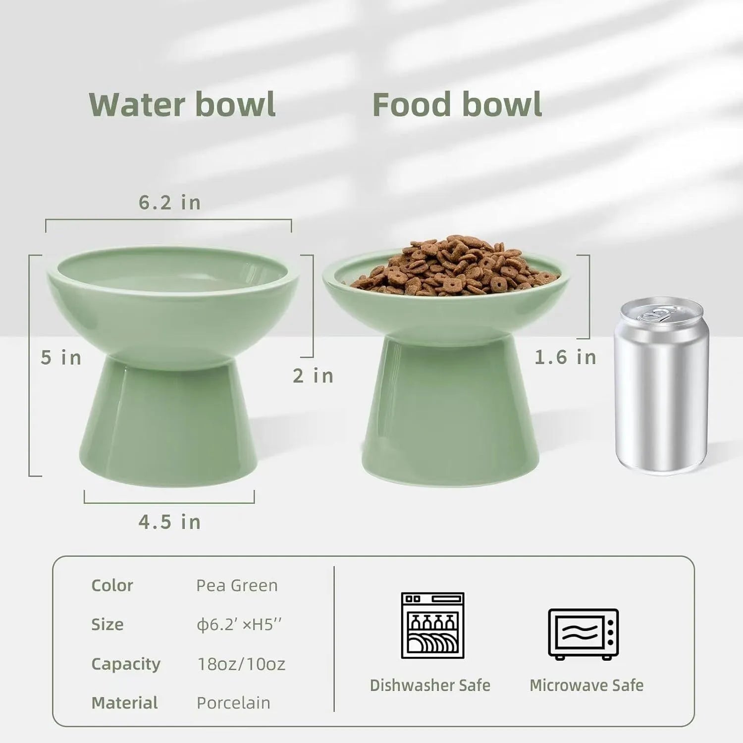 Elevated ceramic cat bowl with wide shallow dish in blue, green, pink or white colours