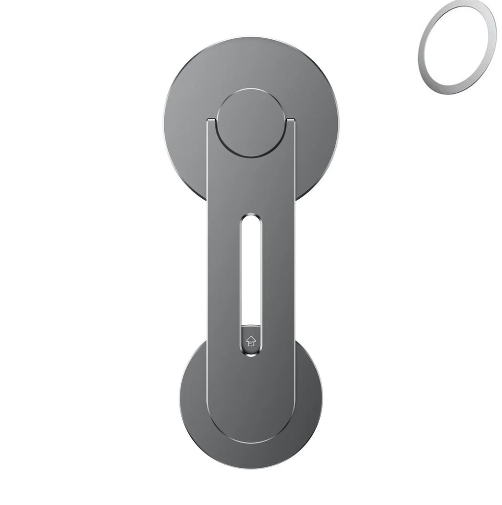 Silver CNC aluminum magnetic phone holder hidden behind Tesla suspension screen with 180 degree flip