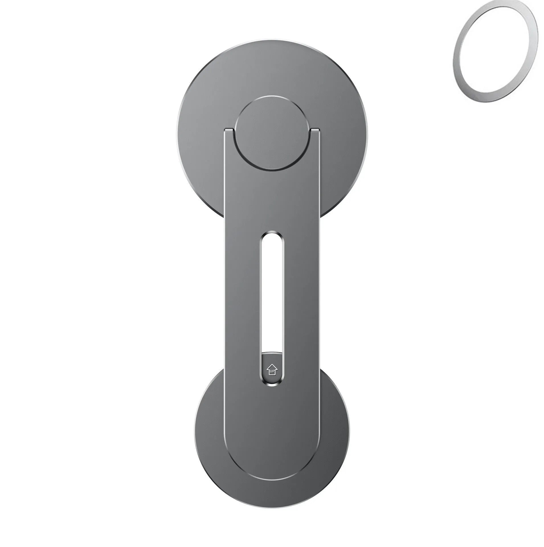 Silver CNC aluminum magnetic phone holder hidden behind Tesla suspension screen with 180 degree flip