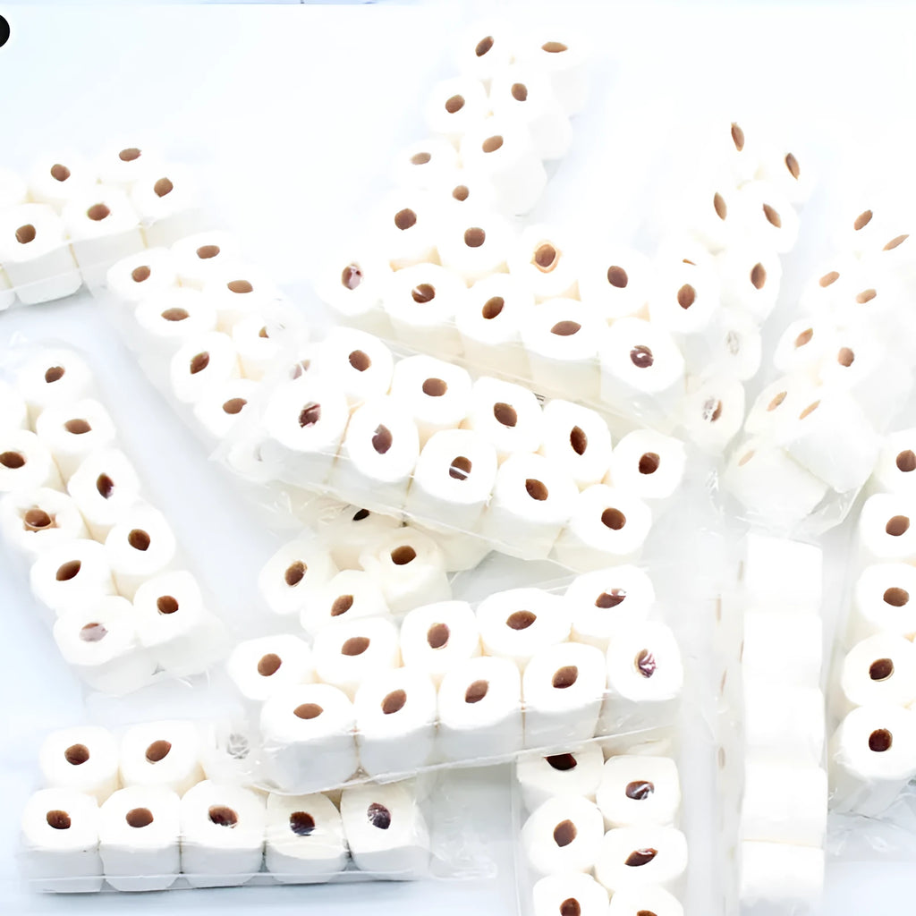 Small paper replica of a toilet paper roll toy for children, measuring 30mm by 15mm by 80mm.