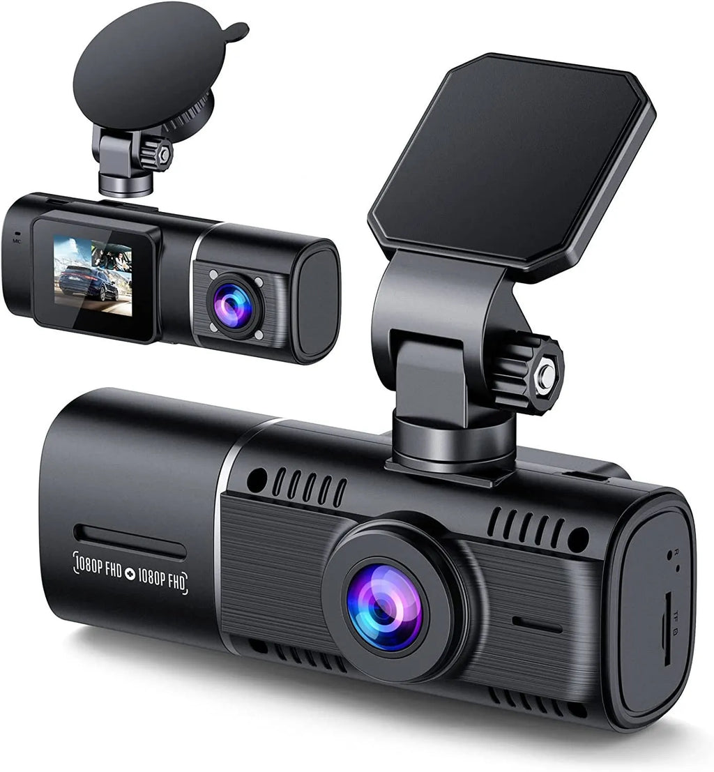 Standard black dashcam for car with front and rear recording, shown with 1.5-inch screen.