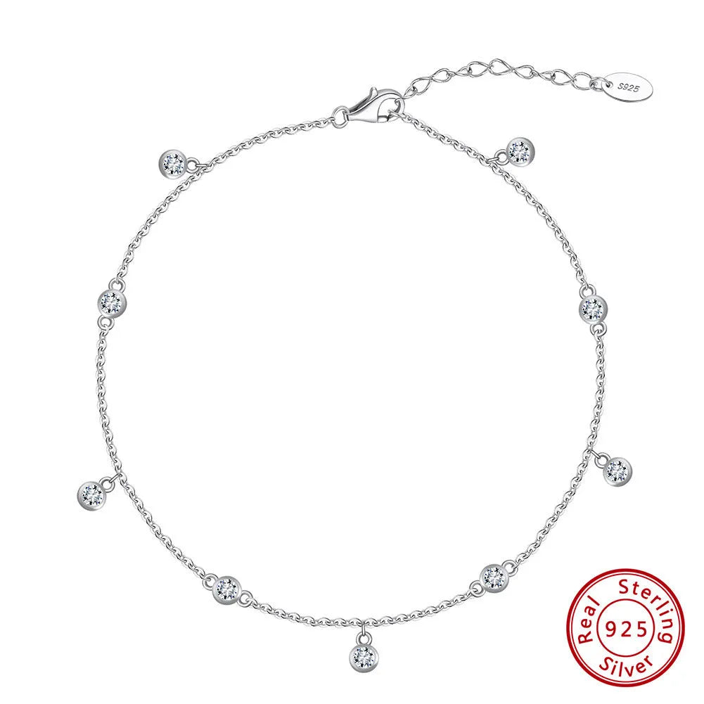 Women's geometric anklet with zirconium pendant in gold and platinum colour options