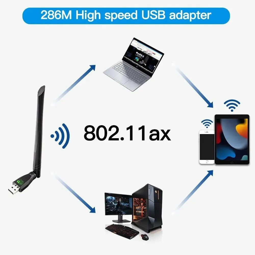 Black USB WiFi6 wireless network card for computer connectivity