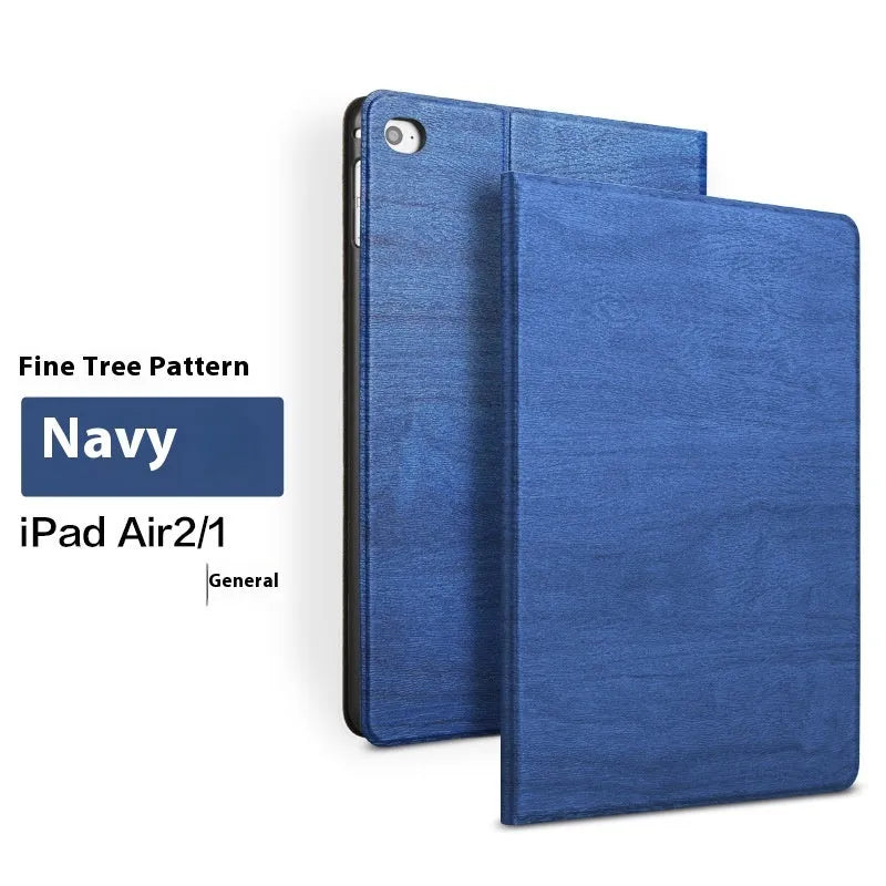 Universal iPad protective cover with anti-fall bracket in imitation leather, black and sapphire blue colour options