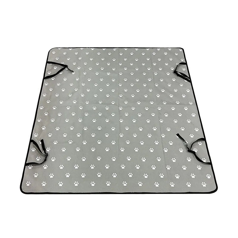 Dog car seat protection mat covering rear vehicle seat with water and dirt resistant cloth material