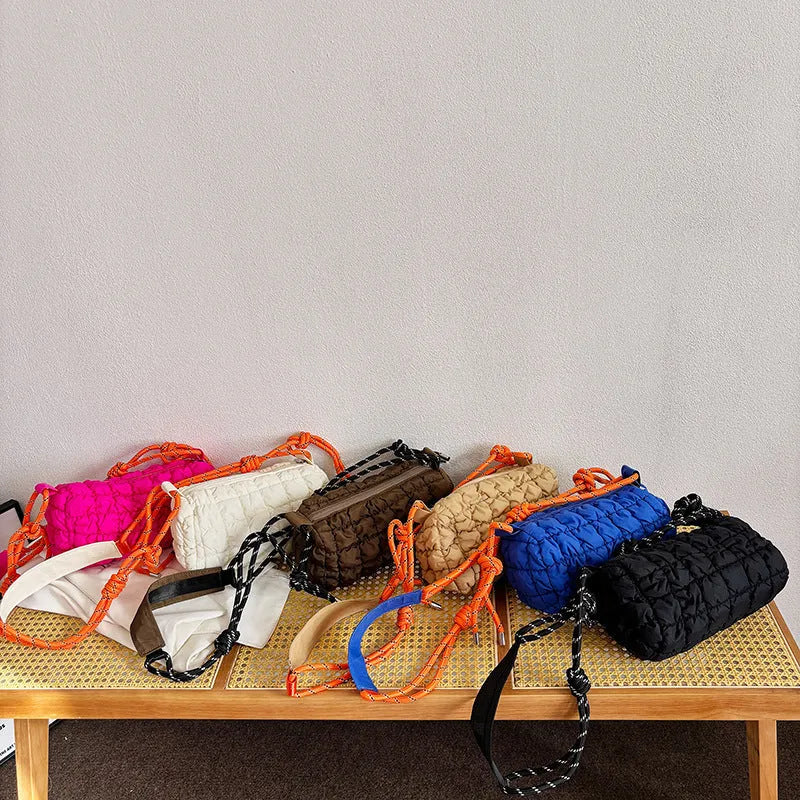 Women's lightweight nylon messenger bag in pillow shape with crossbody strap