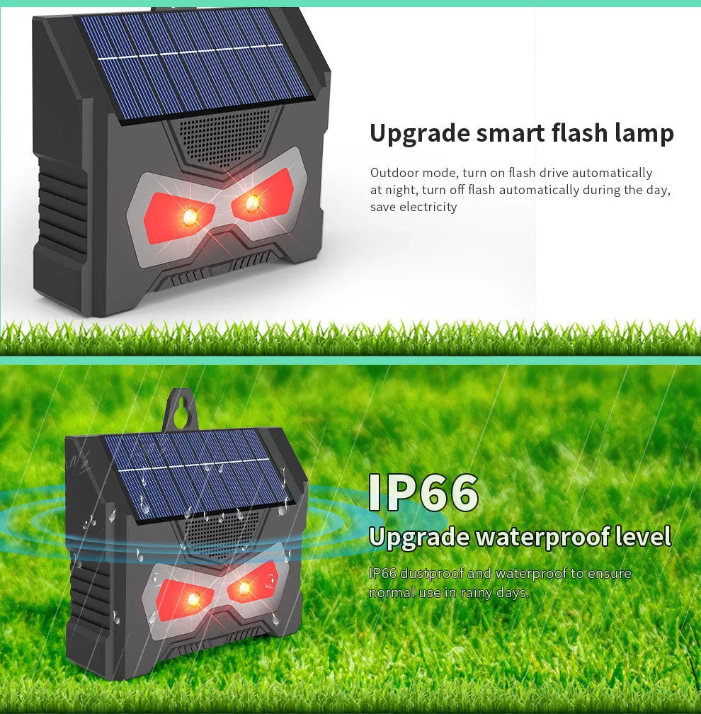 Black animal-shaped solar ultrasonic repeller with charging cable for outdoor pest control