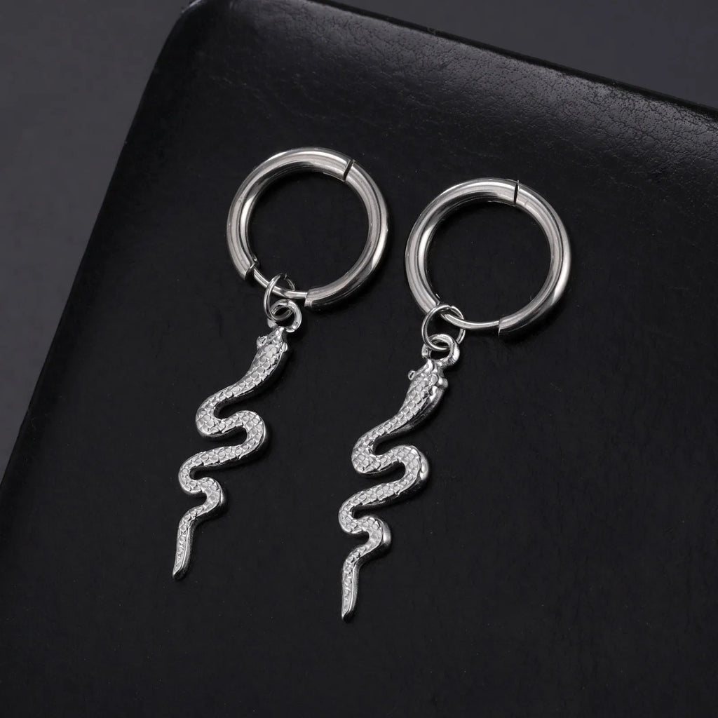 Vintage snake-shaped gold-plated stainless steel clip earrings with animal modelling