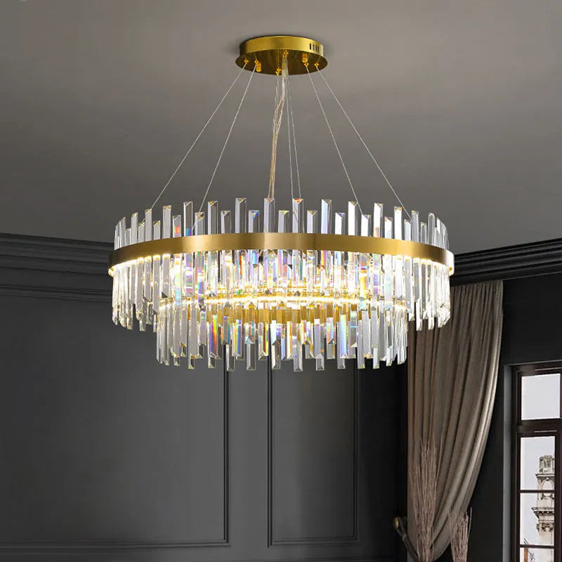 Crystal chandelier ceiling light with fish-shaped multi-head design and adjustable height