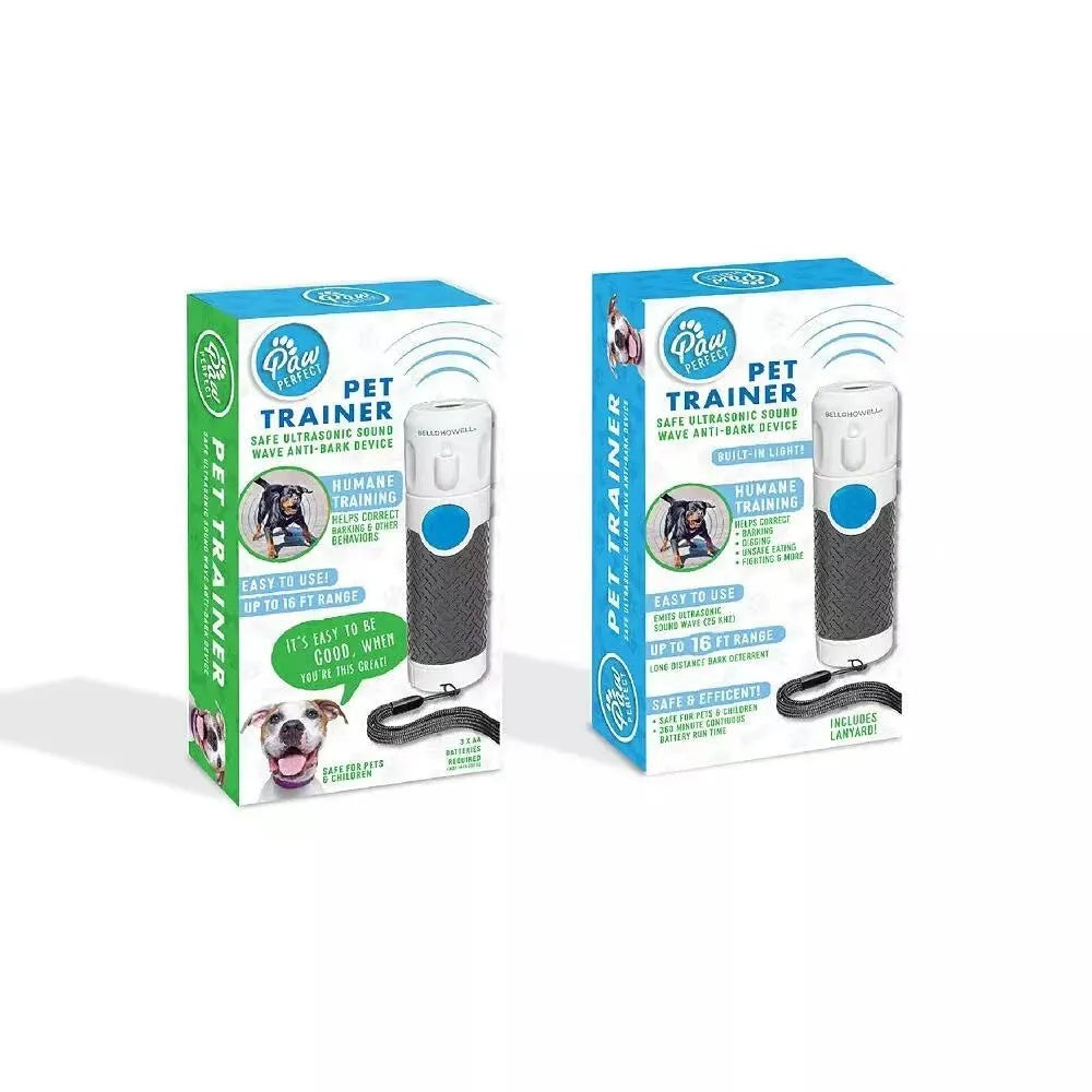 White handheld ultrasonic dog trainer with bark-stop function for behaviour correction training