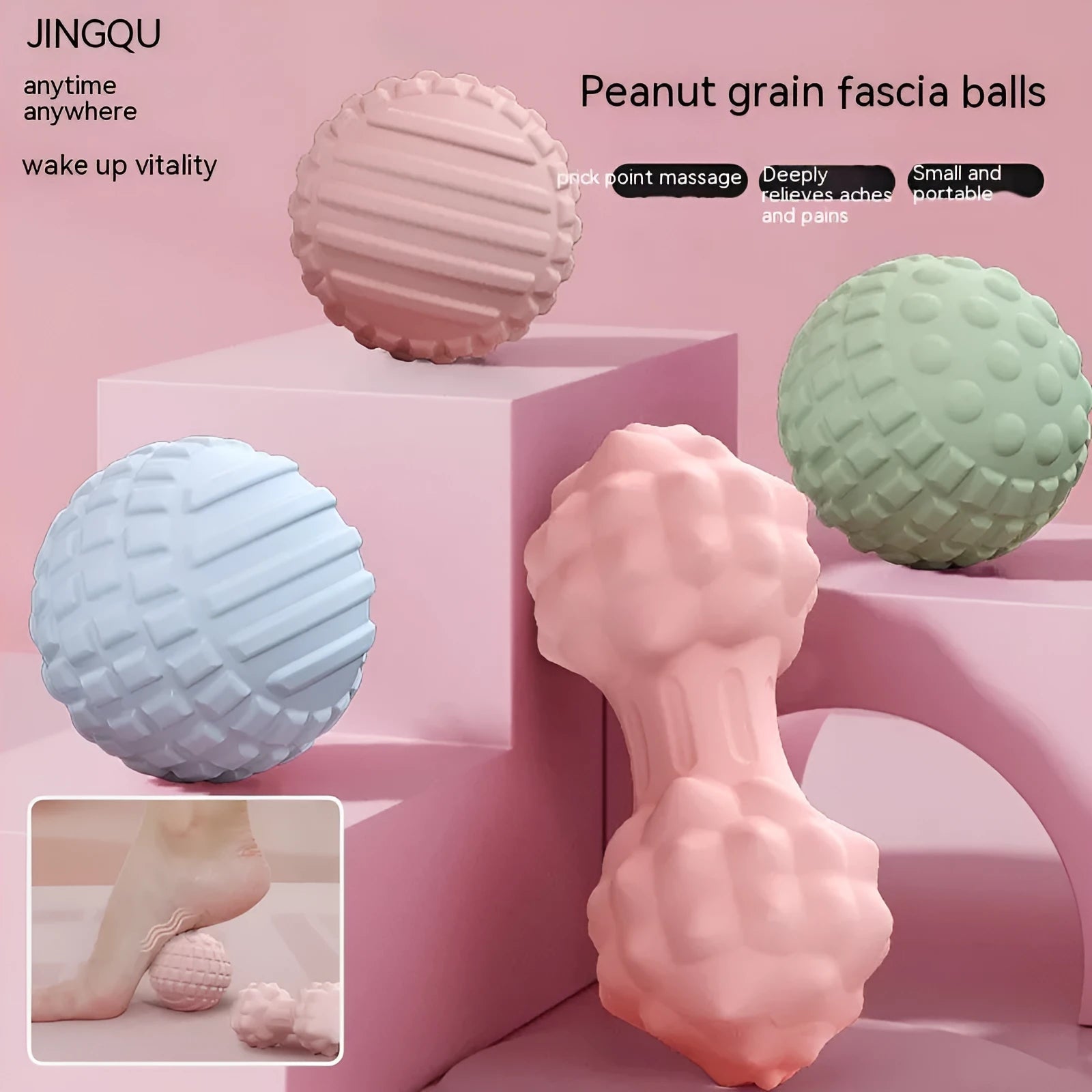 6cm diameter TPR foot massage ball in pink, blue, green, and purple colour options