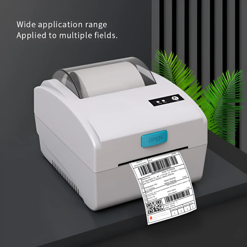 White Bluetooth thermal label printer with compact dimensions for shipping label printing