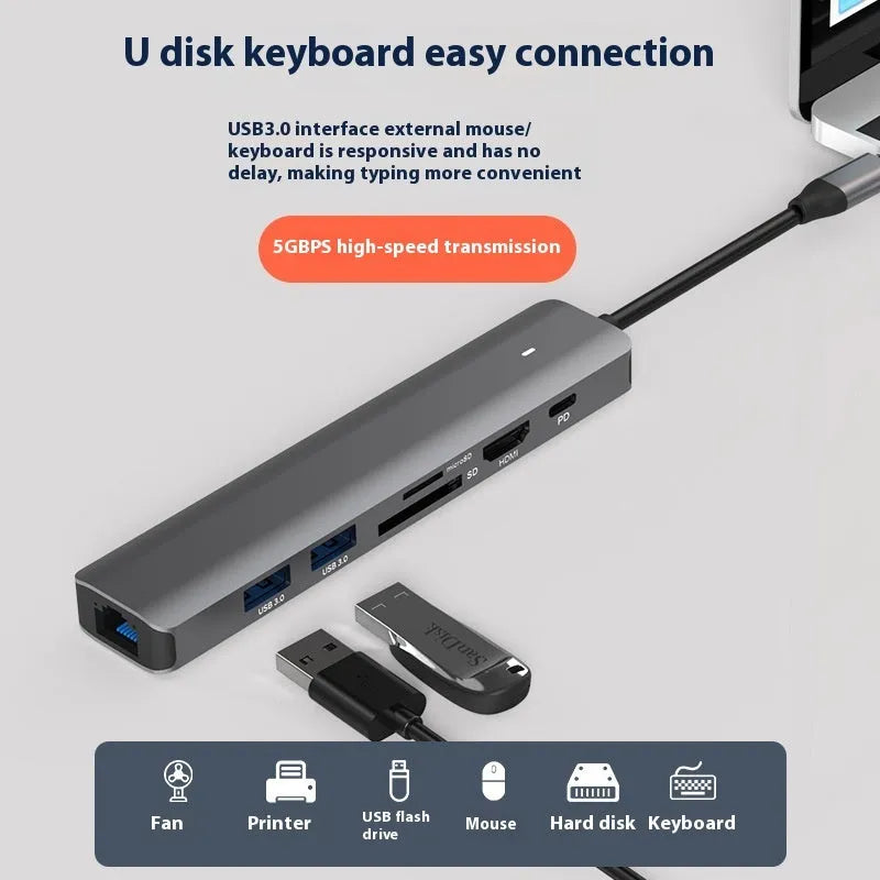 LQT-LH07 7-in-1 portable USB hub and memory card reader for computer connectivity