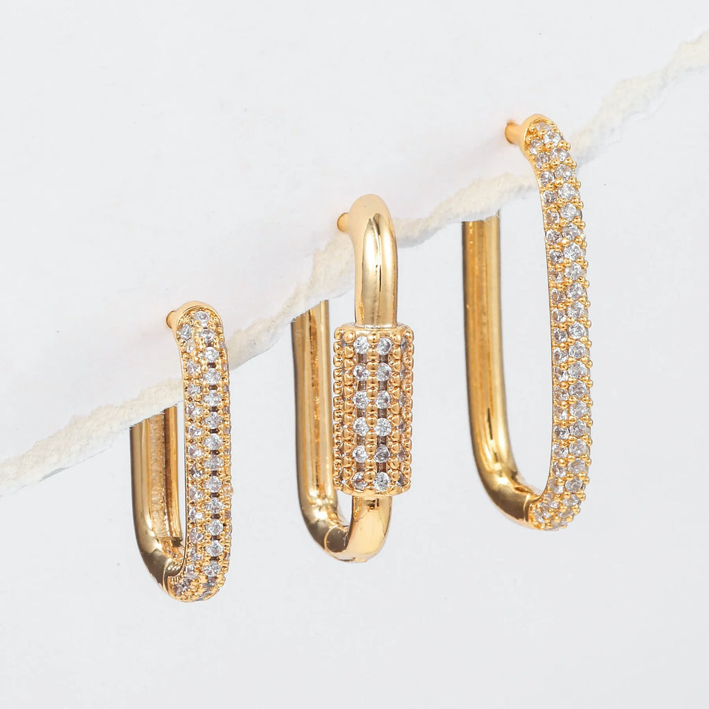 Women's geometric three-piece copper ear clip set with micro inlaid zircon detailing in gold or white colour