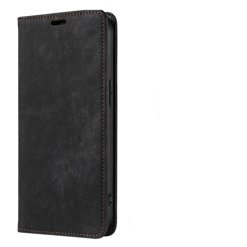 Magnetic flip phone case in solid colour made of TPU and leather for iPhone models