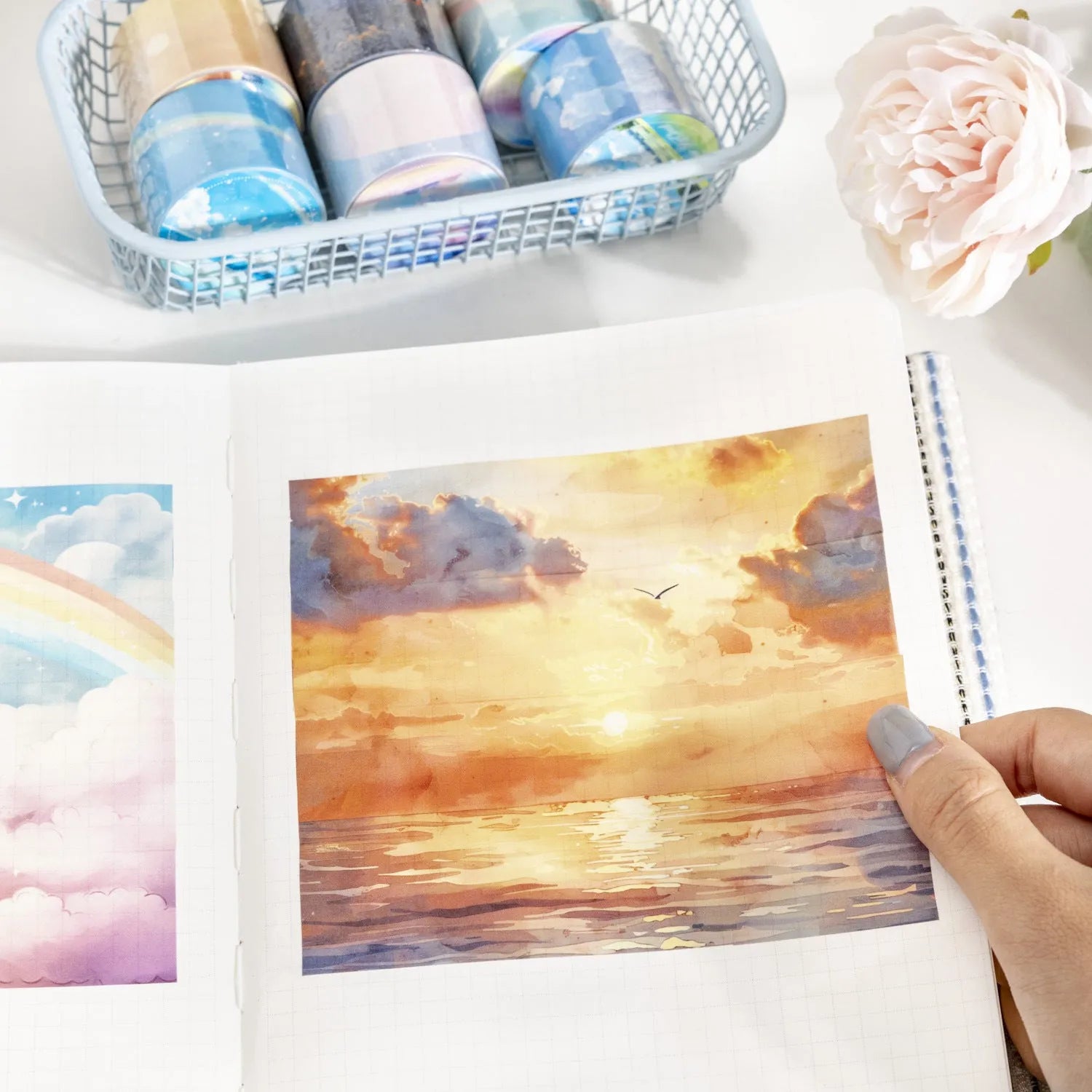 Japanese paper sky theme decorative tape roll with colourful cloud design, 30mm width