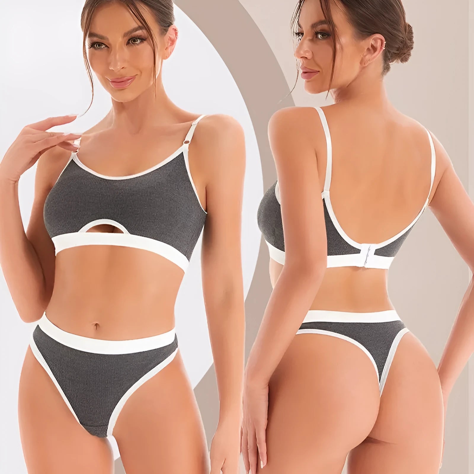 Beauty back contrast colour sports underwear vest set with underwired tube top and chest pads