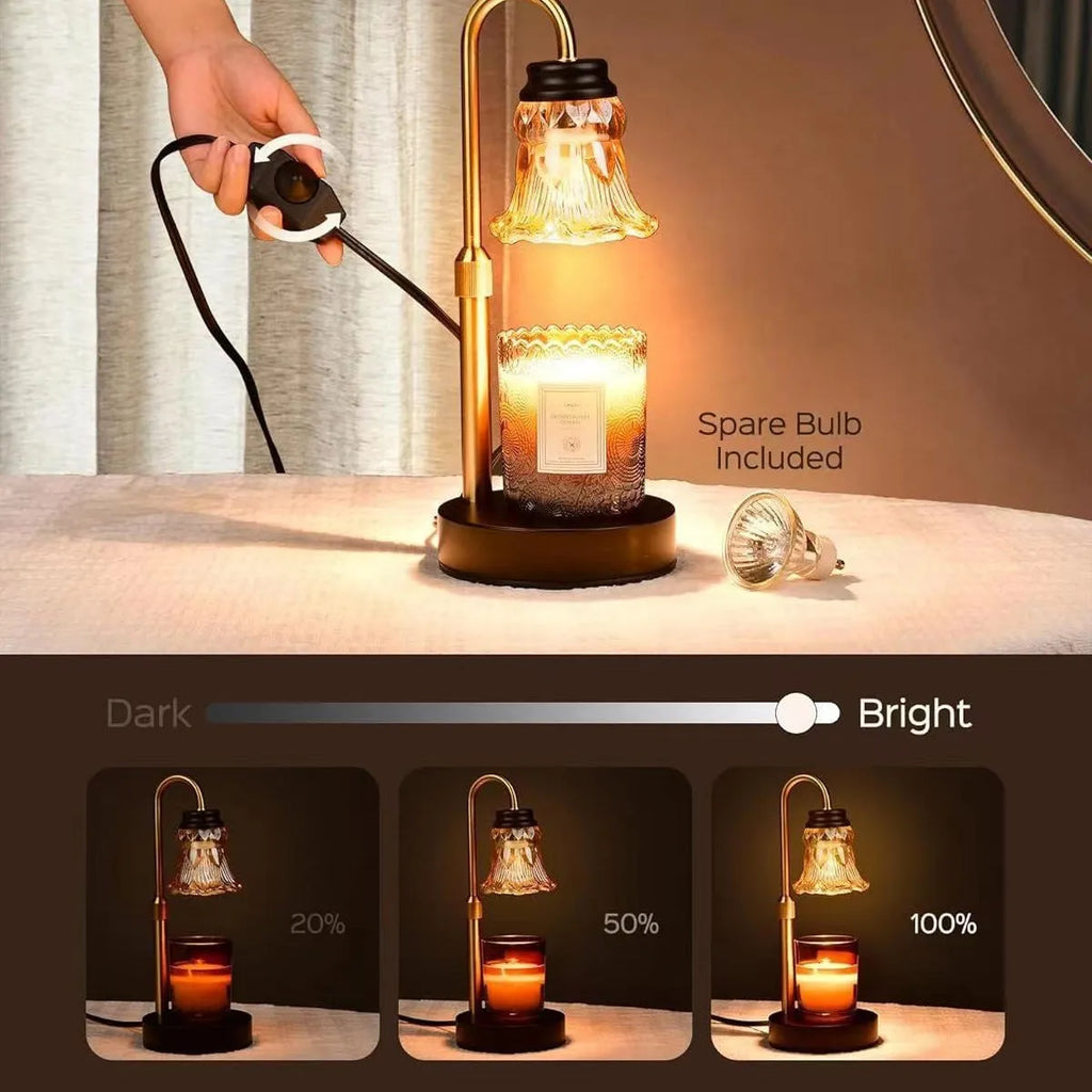 Bamboo holder aromatherapy wax melting lamp with lifting design and illumination function