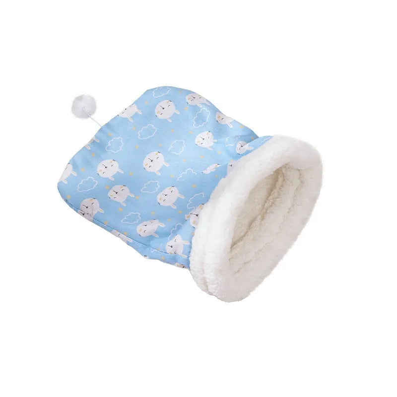 Blue rabbit pattern flannel pet sleeping bag nest bed measuring 50 by 40 cm for cats