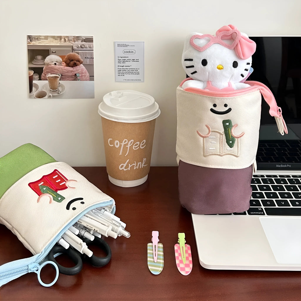 Cartoon design collapsible pencil case in Oxford fabric measuring 17cm by 14cm