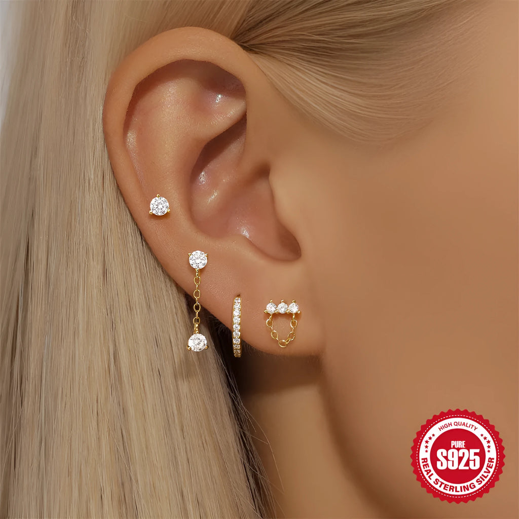 S925 sterling silver clover petal geometric earrings with cold style finish and gold electroplated options