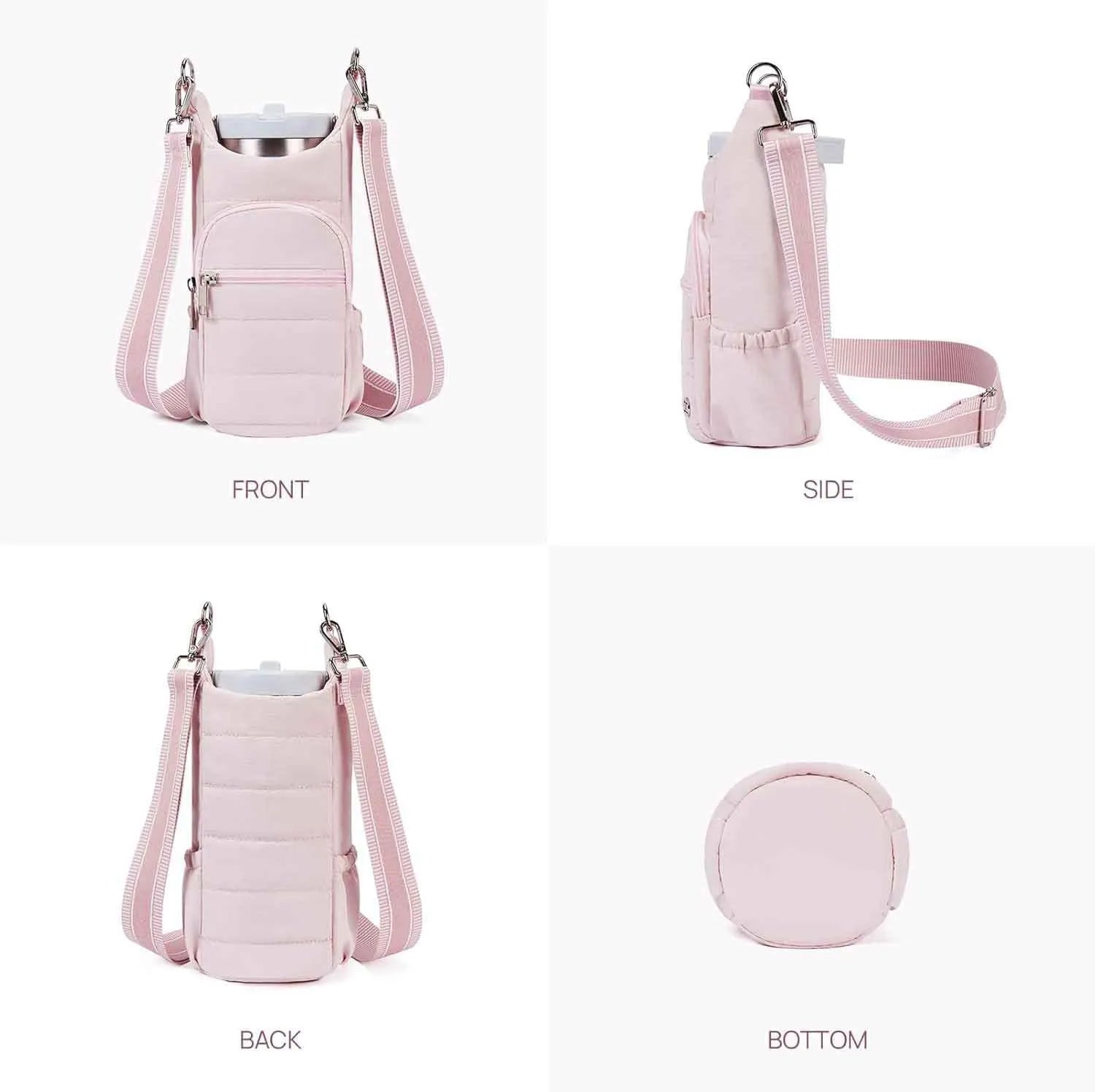 Cloth bicycle water bottle bag in black pink beige colours with modern simple design