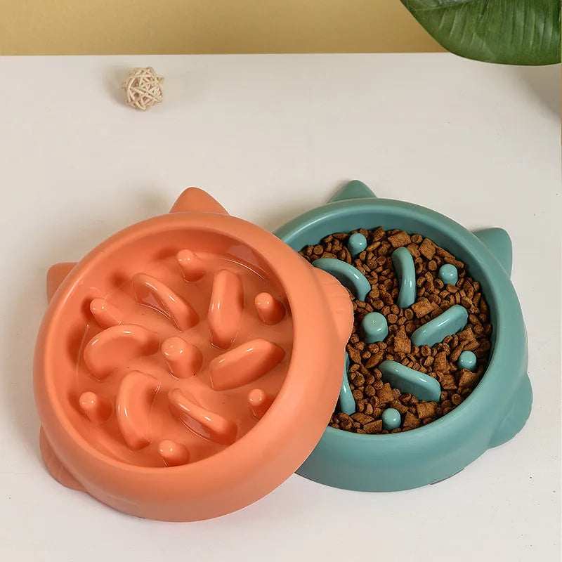 Green bone pattern pet slow feeder bowl made from PP plastic for dogs and cats