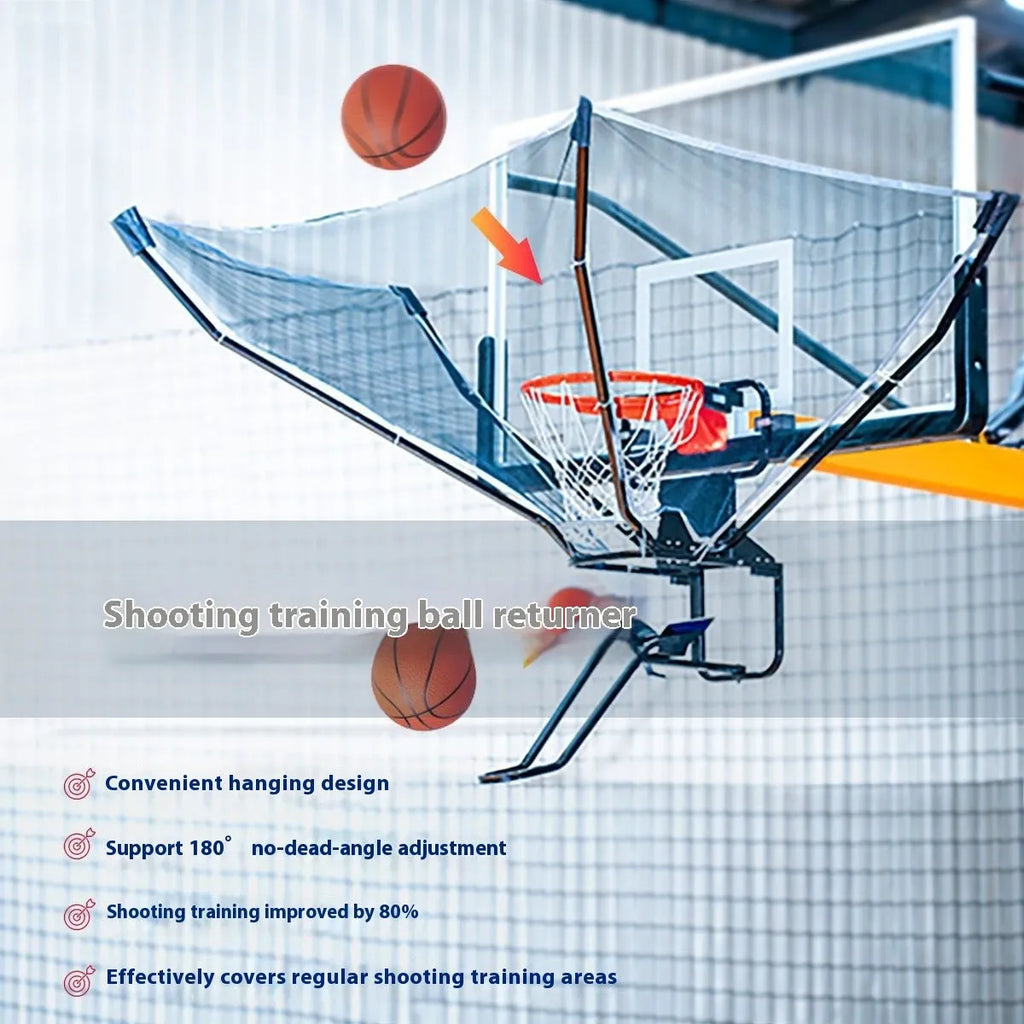 Automatic basketball training return device with iron frame and cowhide surface for shooting practice