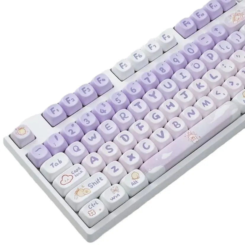 PBT gradient purple keycap set with rabbit artwork for mechanical keyboards