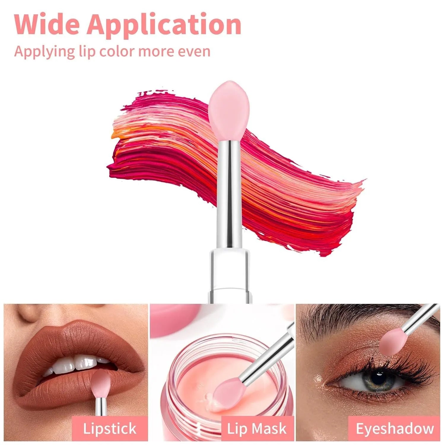 Set of reusable silicone lip brushes with protective caps in eight different colours