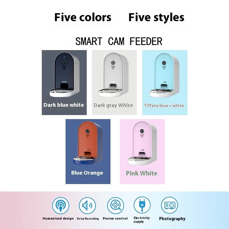 Barbie Pink and Ivory White smart automatic pet feeder with app for cats and dogs.
