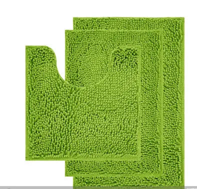 Chenille long hair bathroom three-piece carpet set with U-shaped mat and rectangular mats in modern colours.