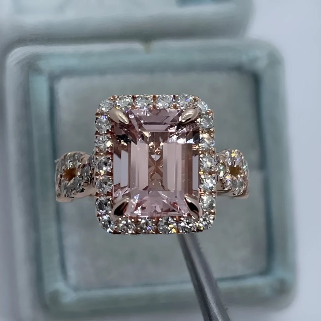 Geometric rose gold alloy ring with electroplated finish shown in various angles