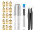 Brass MK8 nozzle and stainless steel cleaning pin kit for Ender 3 and CR-10 3D printers.