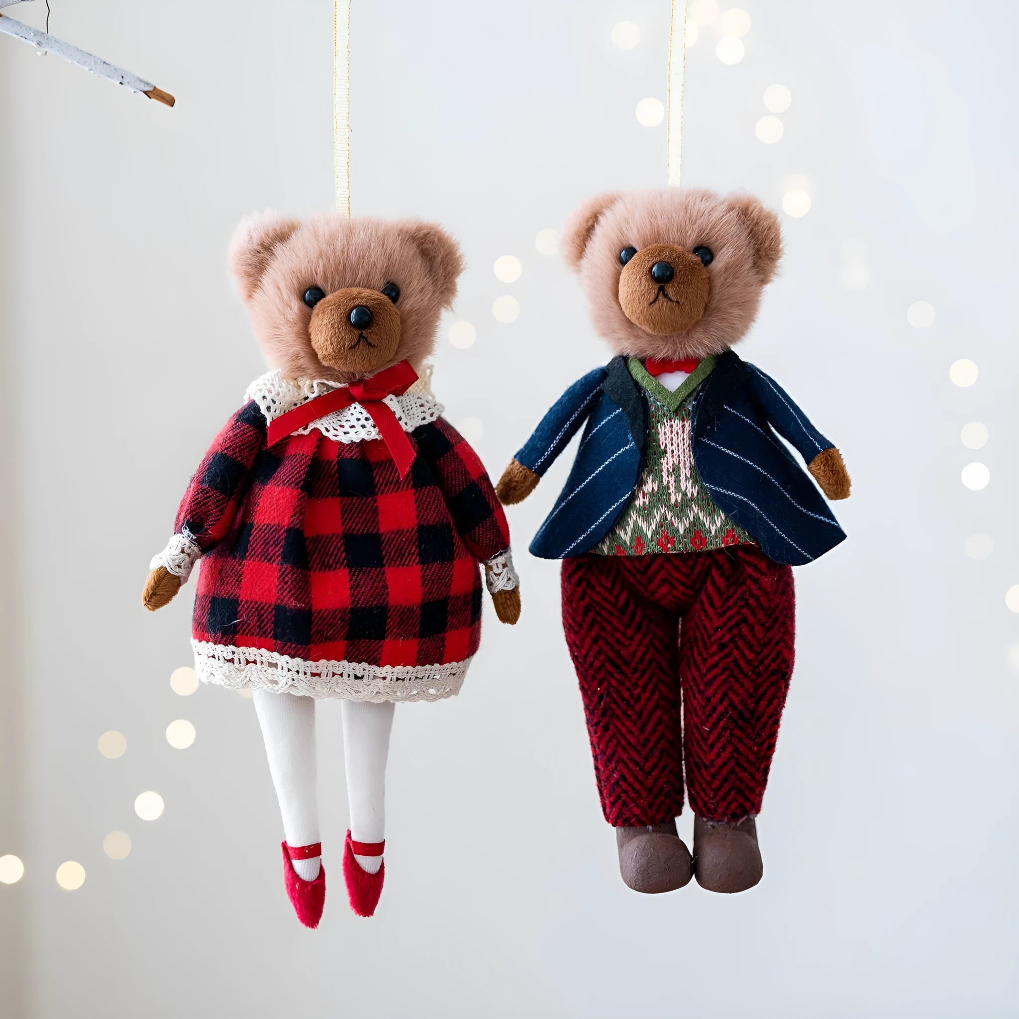 Cartoon plush bear doll in cotton suit plaid outfit, available as gentleman or princess character