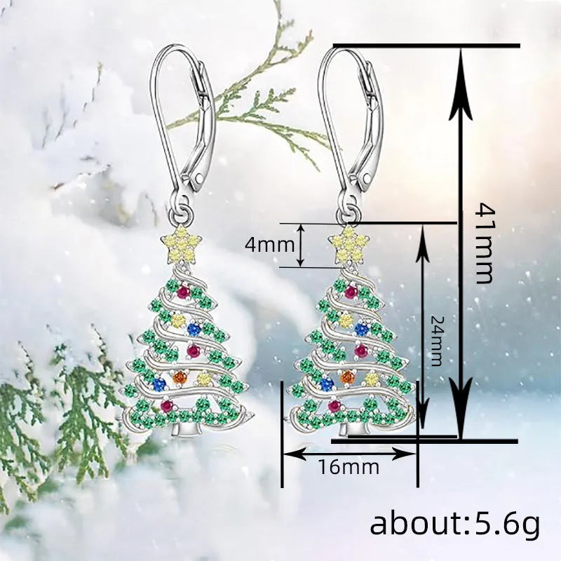 Women's Christmas tree earrings with star shape and white gold colour plating